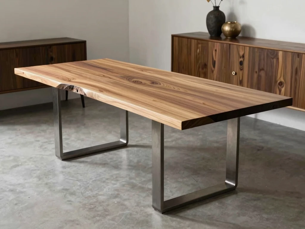 Custom live edge dining table with minimalist metal base