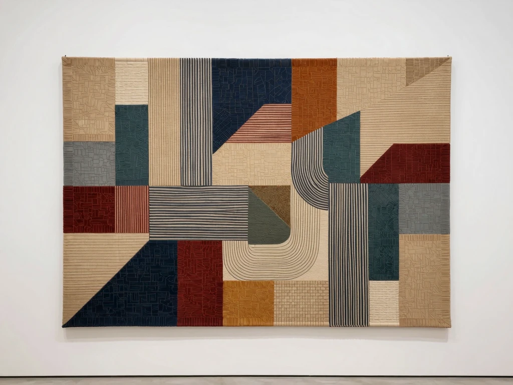 Large scale woven textile wall art with abstract pattern